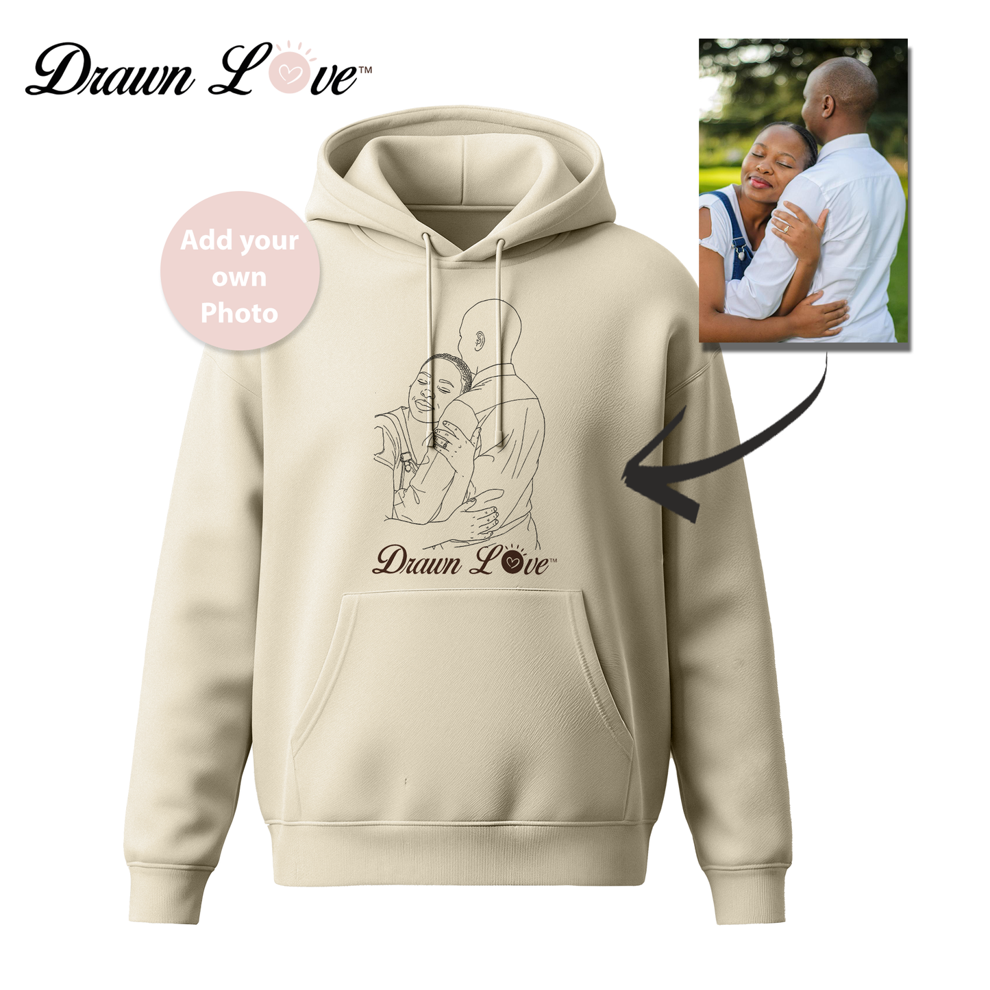 Hoodie à capuche personnalisé avec photo et dessin au trait