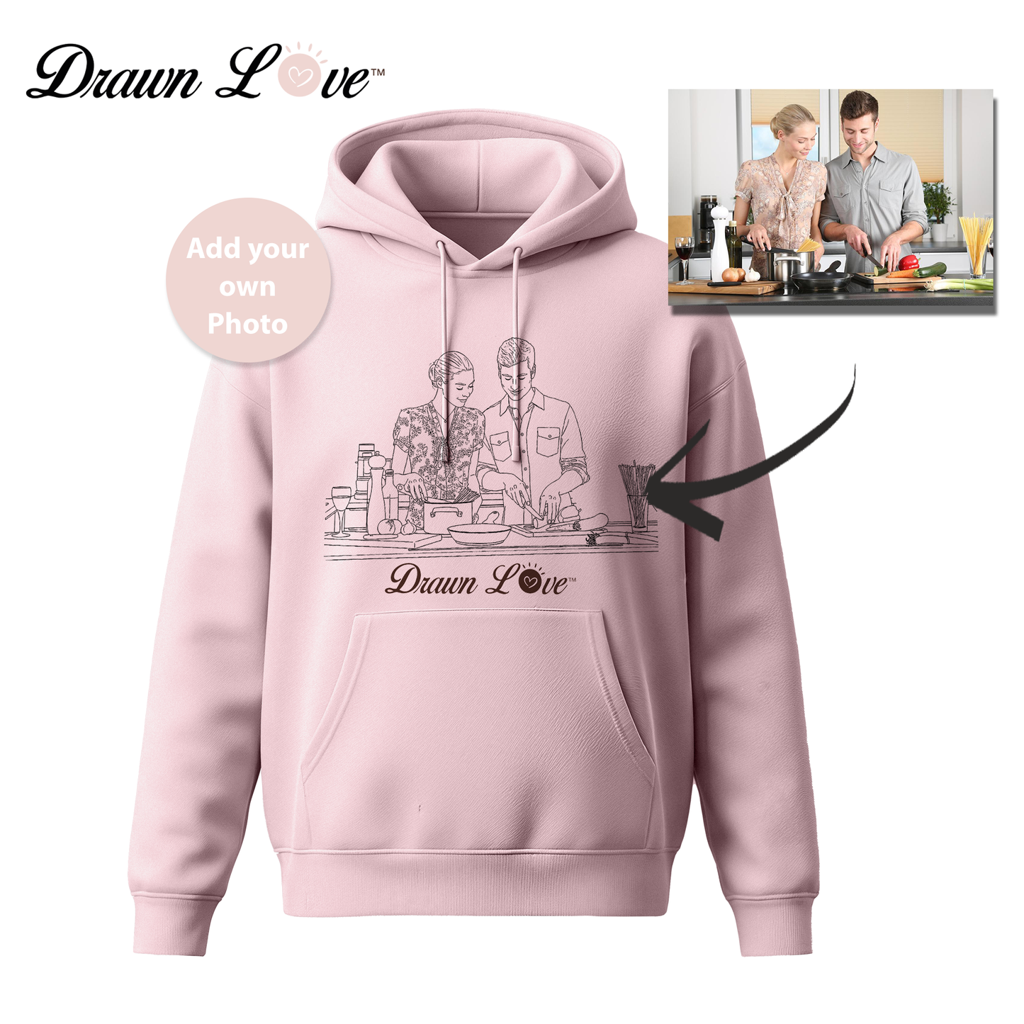 Hoodie à capuche personnalisé avec photo et dessin au trait