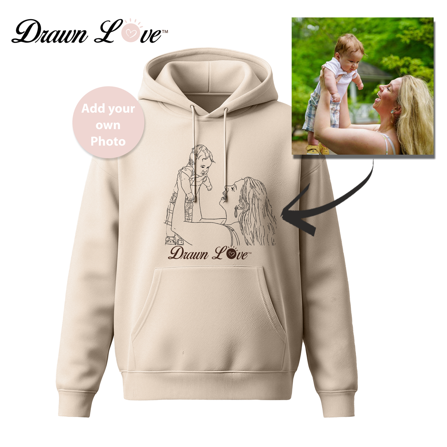 Hoodie à capuche personnalisé avec photo et dessin au trait