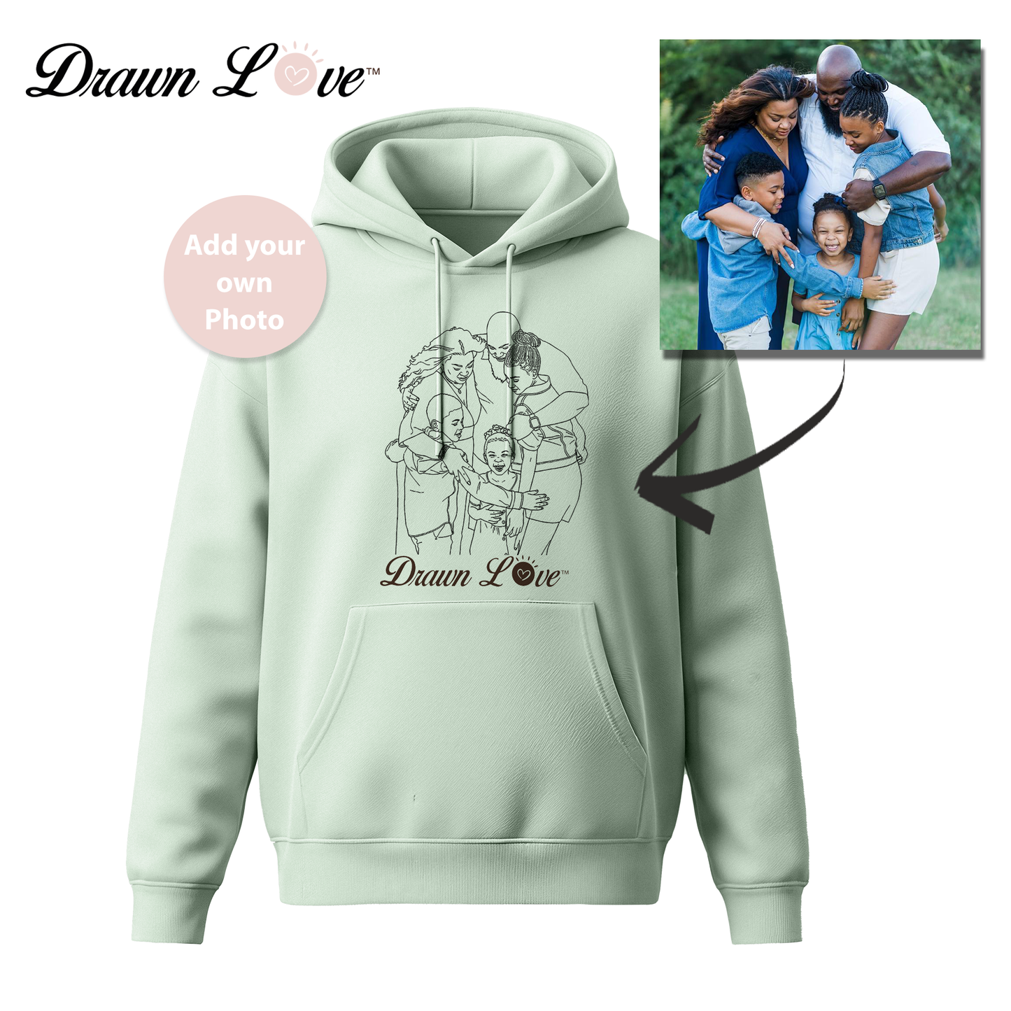 Hoodie à capuche personnalisé avec photo et dessin au trait