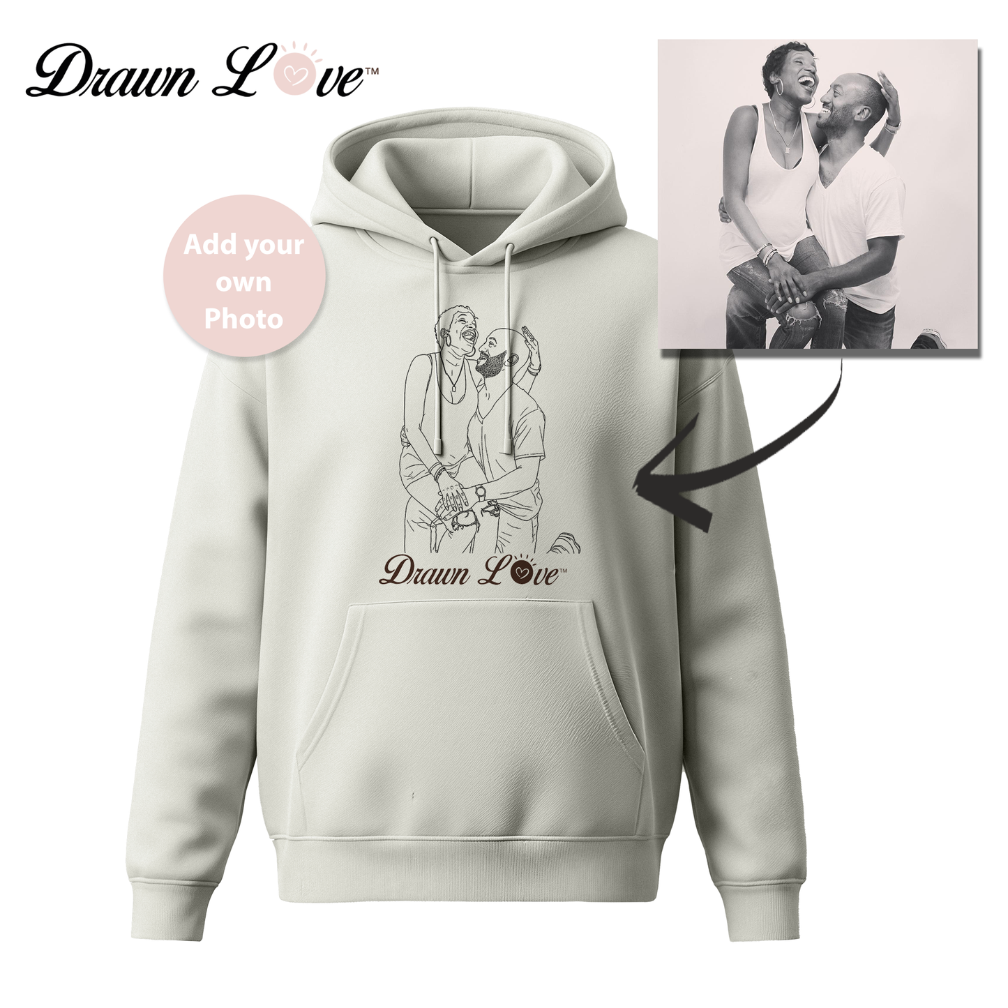 Hoodie à capuche personnalisé avec photo et dessin au trait